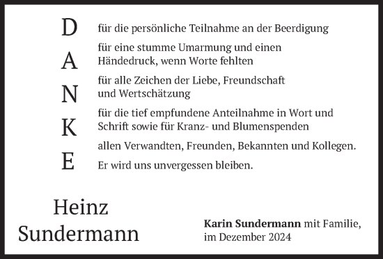 Todesanzeige von Heinz Sundermann von merkurtz