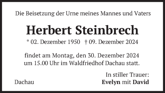 Todesanzeige von Herbert Steinbrech von merkurtz