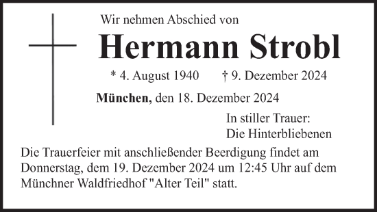 Todesanzeige von Hermann Strobl von merkurtz