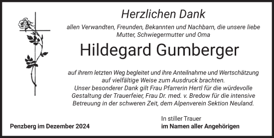 Todesanzeige von Hildegard Gumberger von Das Gelbe Blatt Penzberg