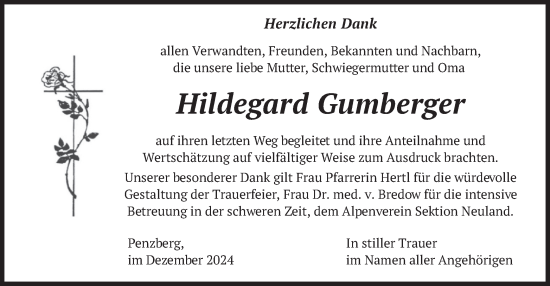 Todesanzeige von Hildegard Gumberger von merkurtz