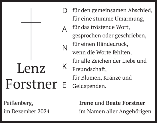 Todesanzeige von Lenz Forstner von merkurtz