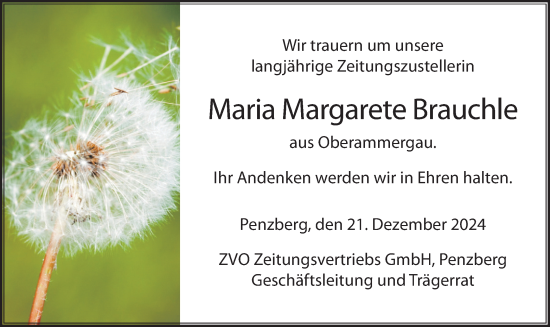 Todesanzeige von Maria Margarete Brauchle von merkurtz