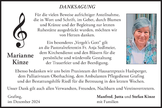 Todesanzeige von Marianne Kinze von merkurtz