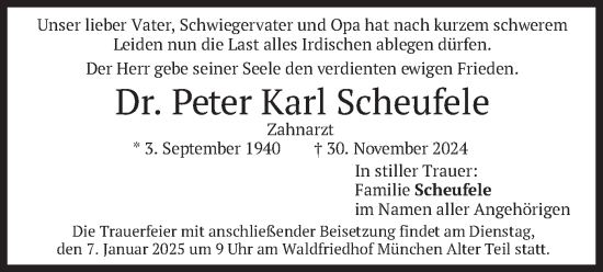 Todesanzeige von Peter Karl Scheufele von merkurtz
