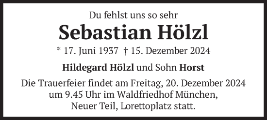 Todesanzeige von Sebastian Hölzl von merkurtz