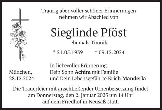 Todesanzeige von Sieglinde Pföst von merkurtz