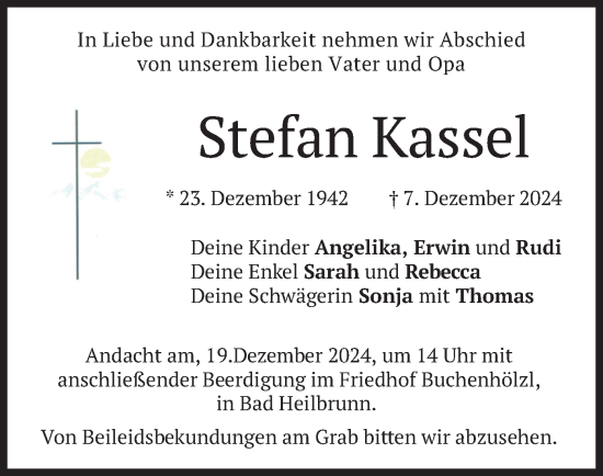 Todesanzeige von Stefan Kassel von merkurtz
