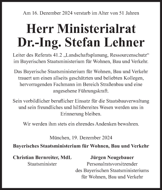 Todesanzeige von Stefan Lehner von merkurtz