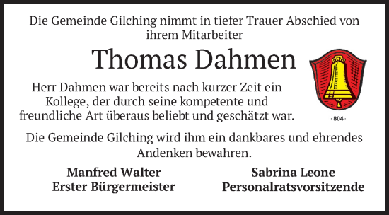 Todesanzeige von Thomas Dahmen von merkurtz
