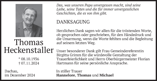 Todesanzeige von Thomas Heckenstaller von merkurtz