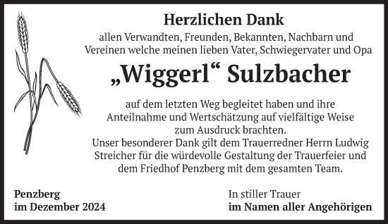 Todesanzeige von Wiggerl Sulzbacher von Das Gelbe Blatt Penzberg