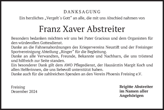 Todesanzeige von Xaver Abstreiter von merkurtz