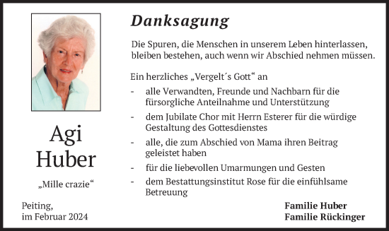 Todesanzeige von Agi Huber von merkurtz