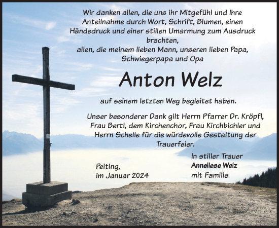 Todesanzeige von Anton Welz von merkurtz