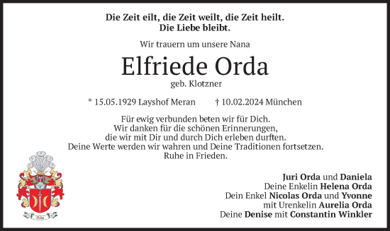 Todesanzeige von Elfriede Orda von merkurtz