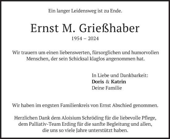 Todesanzeige von Ernst  Grießhaber von merkurtz