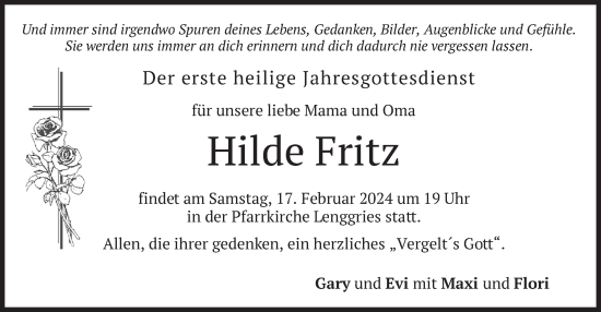 Todesanzeige von Hilde Fritz von merkurtz