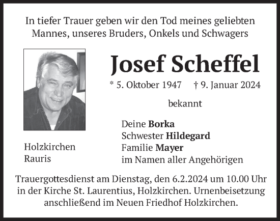 Todesanzeige von Josef Scheffel von merkurtz