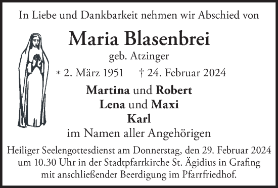 Todesanzeige von Maria Blasenbrei von merkurtz