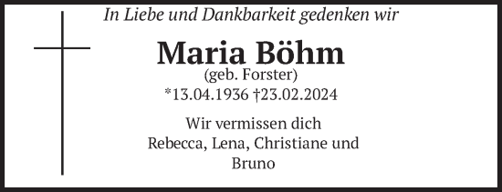 Todesanzeige von Maria Böhm von merkurtz