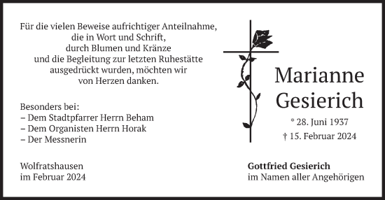 Todesanzeige von Marianne Gesierich von merkurtz
