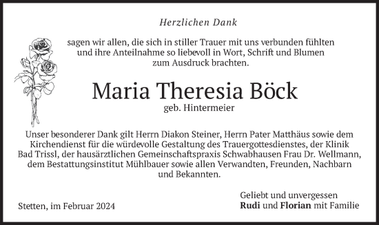Todesanzeige von Maria Theresia Böck von merkurtz