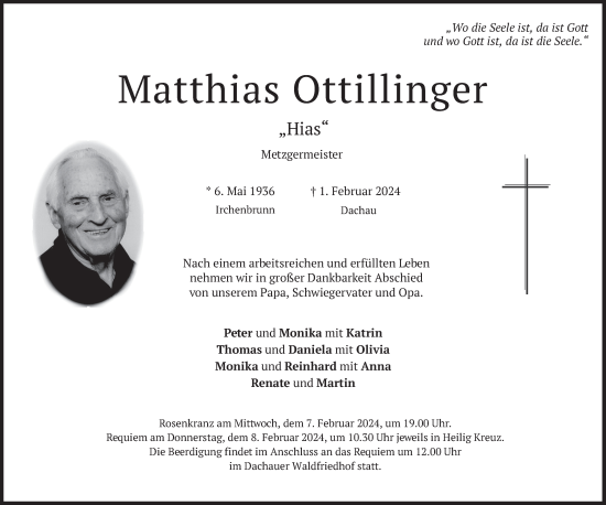 Todesanzeige von Matthias Ottillinger von merkurtz