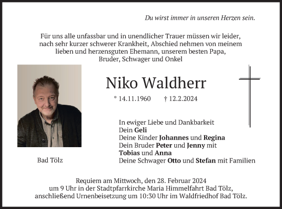 Todesanzeige von Niko Waldherr von merkurtz