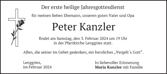 Todesanzeige von Peter Kanzler von merkurtz