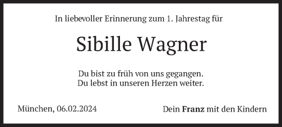 Todesanzeige von Sibille Wagner von merkurtz