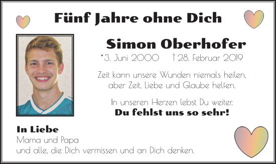 Todesanzeige von Simon Oberhofer von merkurtz