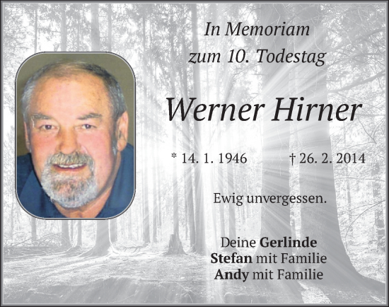 Todesanzeige von Werner Hirner von merkurtz