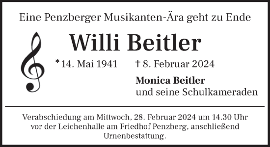 Todesanzeige von Willi Beitler von Das Gelbe Blatt Penzberg