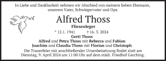 Todesanzeige von Alfred Thoss von merkurtz