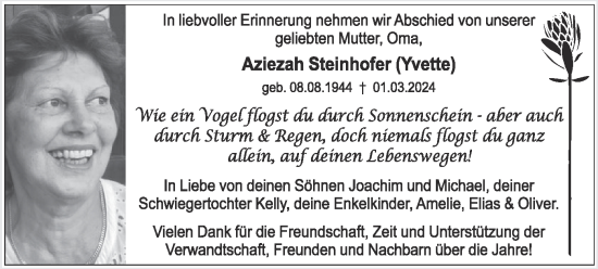 Todesanzeige von Aziezah Steinhofer von merkurtz
