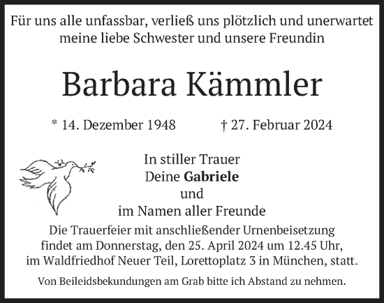 Todesanzeige von Barbara Kämmler von merkurtz