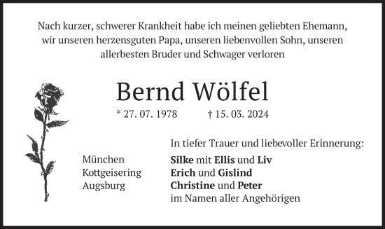 Todesanzeige von Bernd Wölfel von merkurtz