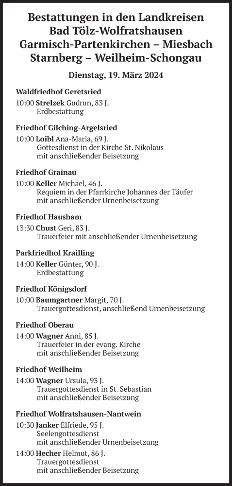Todesanzeige von Bestattungen vom 19.03.2024 von merkurtz