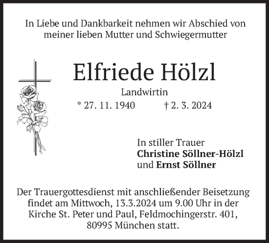 Todesanzeige von Elfriede Hölzl von merkurtz