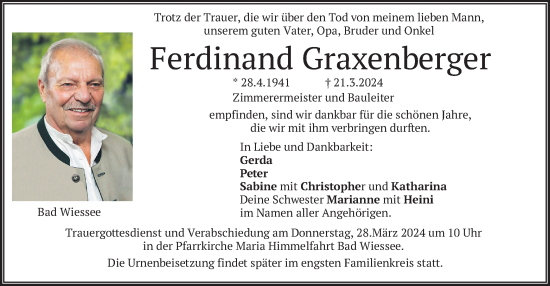 Todesanzeige von Ferdinand Graxenberger von merkurtz