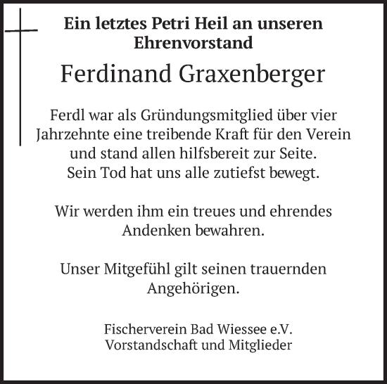 Todesanzeige von Ferdinand Graxenberger von merkurtz