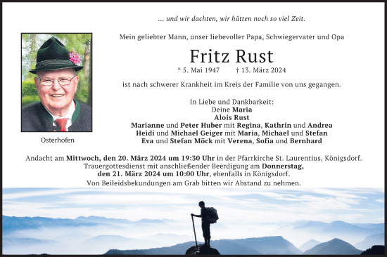 Todesanzeige von Fritz Rust von merkurtz