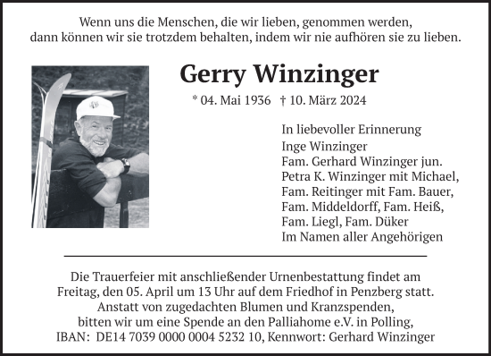 Todesanzeige von Gerry Winzinger von Das Gelbe Blatt Penzberg