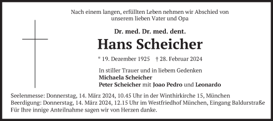 Todesanzeige von Hans Scheicher von merkurtz