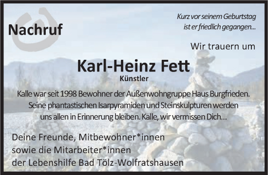 Todesanzeige von Karl-Heinz Fett von merkurtz