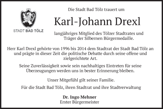 Todesanzeige von Karl-Johann Drexl von merkurtz