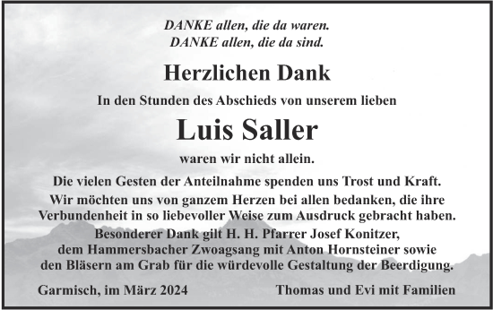 Todesanzeige von Luis Saller von merkurtz