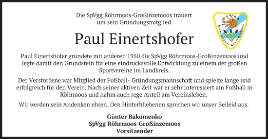 Todesanzeige von Paul Einertshofer von merkurtz