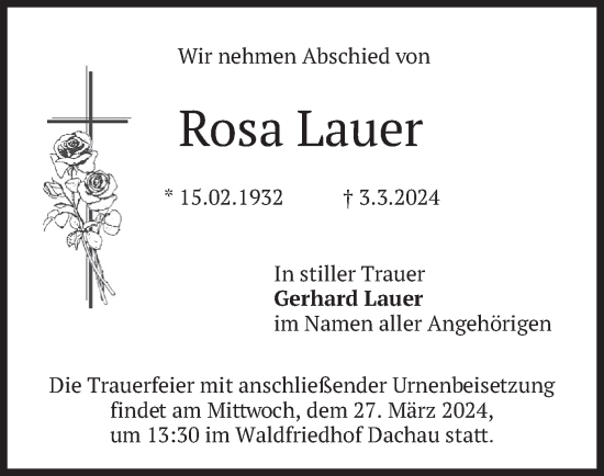 Todesanzeige von Rosa Lauer von merkurtz